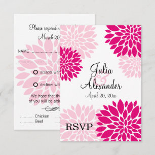Elegant Fuchsia and Pink Blush Floral Burst RSVP Card