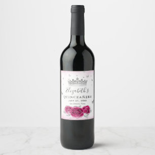 Elegant Fuchsia and Silver Crown Parchment Paper Wine Label