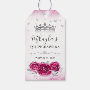 Elegant Fuchsia and Silver Crown Thank You Favour Gift Tags