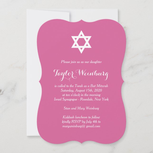 Elegant Fuchsia Bat Mitzvah Invitation (Front)