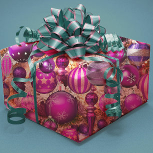 Elegant fuchsia Christmas ornaments holidays Wrapp Wrapping Paper