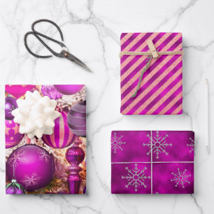 Elegant fuchsia Christmas ornaments holidays  Wrapping Paper Sheet