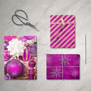 Elegant fuchsia Christmas ornaments holidays  Wrapping Paper Sheet