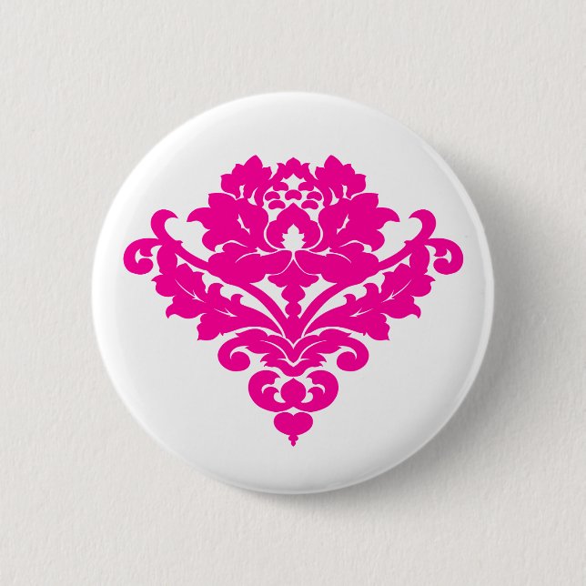 Elegant fuchsia damask on white 6 cm round badge (Front)