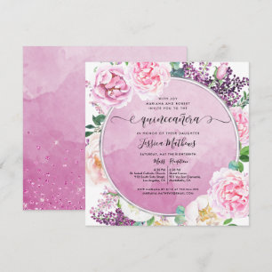 Elegant Fuchsia Floral, Watercolor Quinceañera Invitation