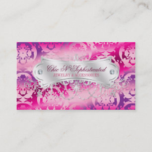 Elegant Fuchsia Lavender Damask Swirl Business Card