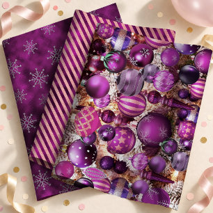 Elegant Fuchsia Modern Christmas Ornaments Wrapping Paper Sheet