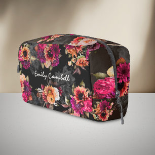 elegant fuchsia orange floral monogram dopp kit