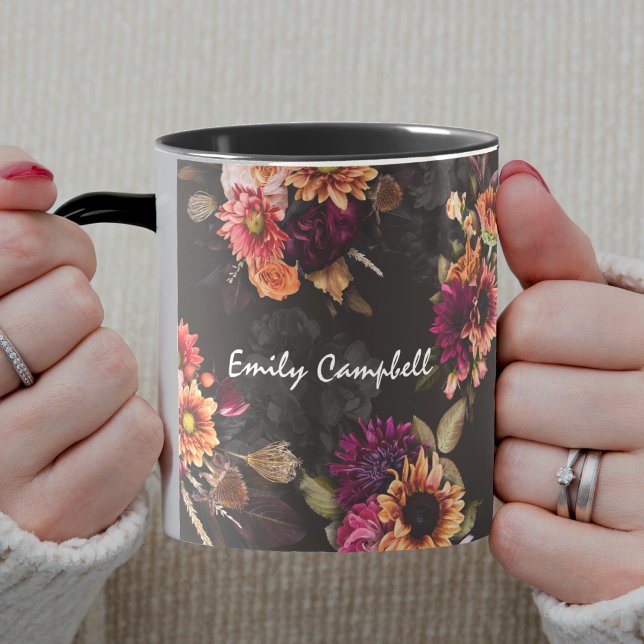 Elegant Fuchsia Orange Floral Monogram Mug (Creator Uploaded)