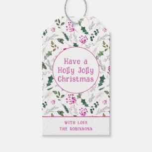 Elegant Fuchsia Pink Botanical Christmas   Gift Tags