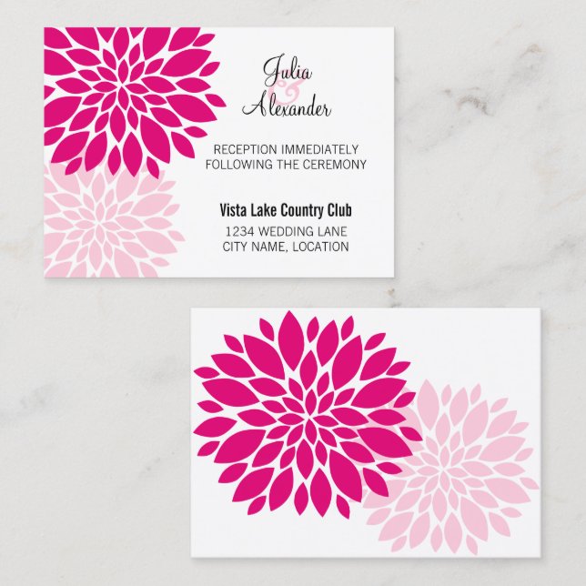 Elegant Fuchsia Pink Floral Burst Reception Cards (Front/Back)