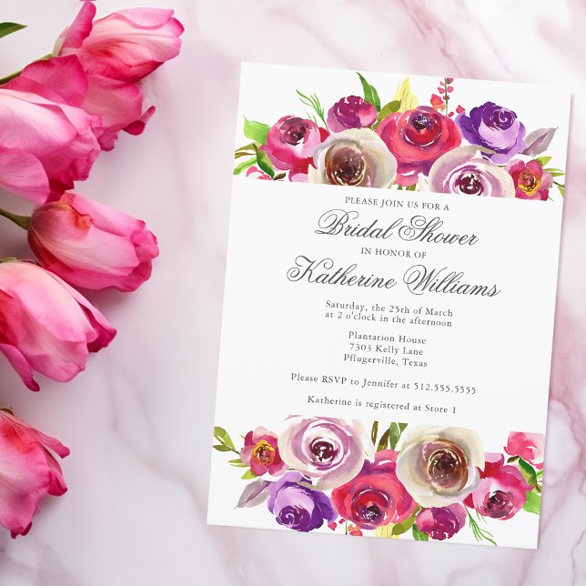 Elegant Fuchsia Pink Floral Garden Bridal Shower Invitation (Creator Uploaded)