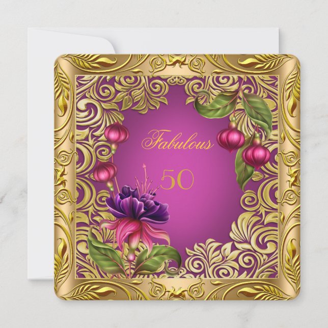 Elegant Fuchsia Pink Gold 50th Birthday Party Invitation (Front)