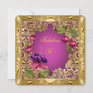 Elegant Fuchsia Pink Gold 50th Birthday Party Invitation