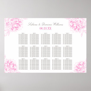 Elegant Fuchsia Pink Peony Wedding Seating Poster