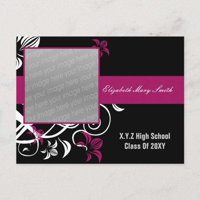 elegant fuchsia pink photo Graduation Invitation (Front)