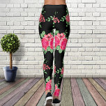 Elegant Fuchsia Pink Rose Flower Black Leggings<br><div class="desc">Illustration of an elegant fuchsia pink rose flower.</div>