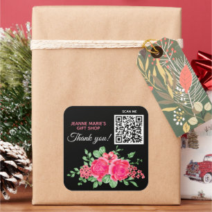 Elegant Fuchsia Pink Rose Flower Thank You QR Code Square Sticker