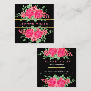 Elegant Fuchsia Pink Rose Flower Wedding Planner Square Business Card