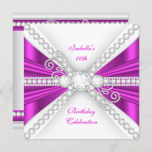 Elegant Fuchsia Pink Silver Diamond Birthday Party Invitation