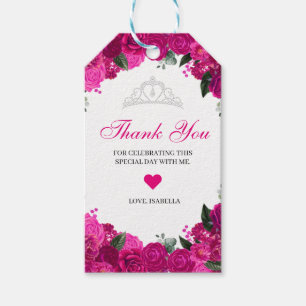 Elegant Fuchsia Pink Silver Floral Thank You Gift  Tags