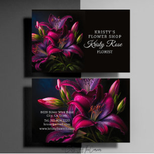 Elegant Fuchsia Red Burgundy Lily Flower Florist Business Card
