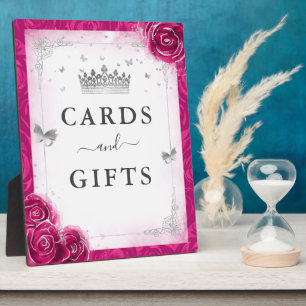 Elegant Fuchsia Silver Crown Cards and Gifts Sign Plaque