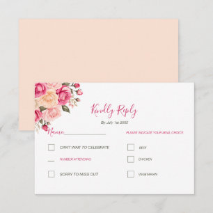 Elegant Fucia Pink and Ivory Rose Wedding RSVP Card