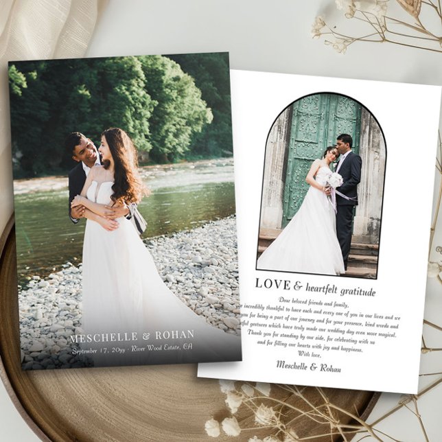 Elegant Full Bleed and Arch Wedding Photo Thank You Card (Wedding photo thank you card with full bleed photo and elegant arch shaped picture by Darling & May)