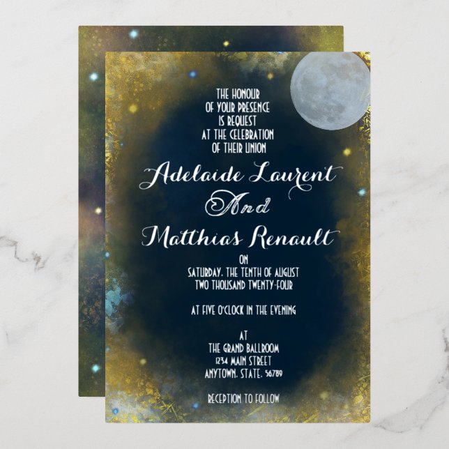 Elegant Full Moon Celestial Wedding: Blue & Silver (Front/Back)