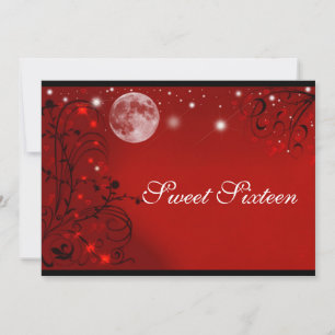 Elegant Full Moon Red Black White, Sweet Sixteen Invitation