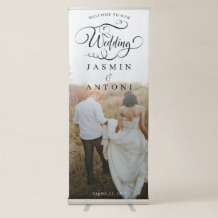 Elegant Full Photo Calligraphy Wedding Welcome Retractable Banner