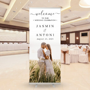 Elegant Full Photo Calligraphy Wedding Welcome Retractable Banner