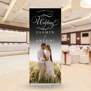 Elegant Full Photo Calligraphy Wedding Welcome Retractable Banner