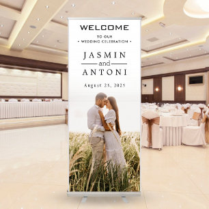 Elegant Full Photo Calligraphy Wedding Welcome Retractable Banner