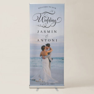 Elegant Full Photo Calligraphy Wedding Welcome Retractable Banner