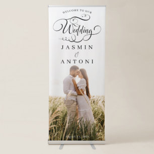 Elegant Full Photo Calligraphy Wedding Welcome Retractable Banner
