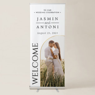 Elegant Full Photo Calligraphy Wedding Welcome Retractable Banner