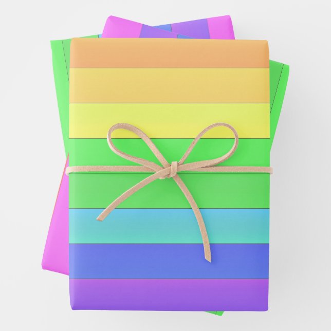 Elegant & Fun Colourful Rainbow Stripes Wrapping Paper Sheet (In situ)