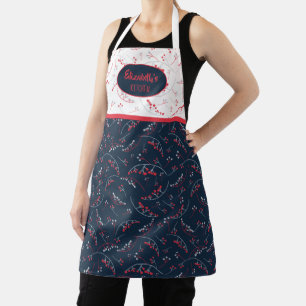Elegant fun custom red grey blue berry pattern apron