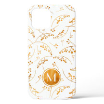 Elegant fun monogram gold berry pattern on white
