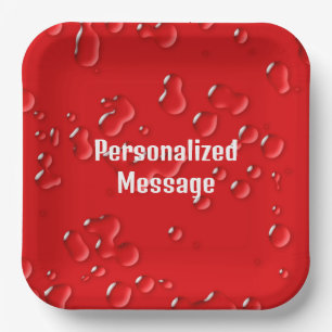 Elegant Fun Personalised Red White Rain Drops Paper Plate