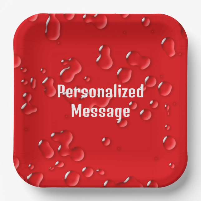 Elegant Fun Personalised Red White Rain Drops Paper Plate (Front)