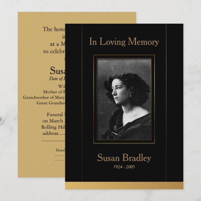 Elegant Funeral Announcement with Photo Invitation (Front/Back)