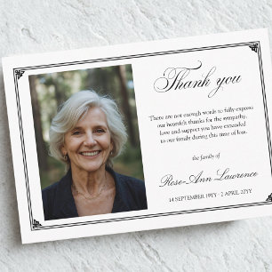 Elegant Funeral Black & White Photo Thank You Card