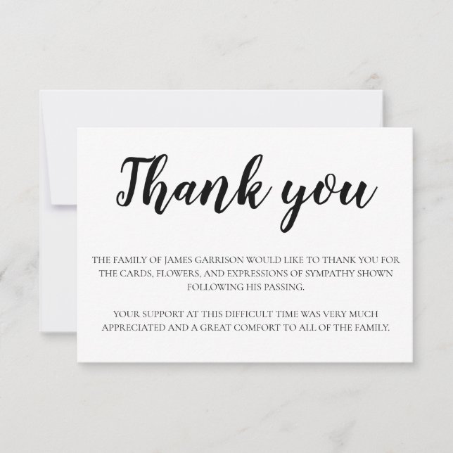 Elegant Funeral Black White Thank You (Front)