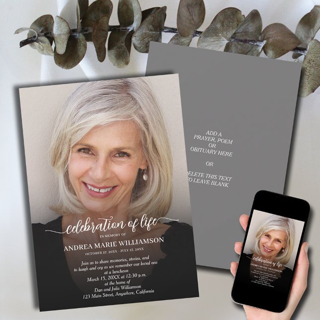 Elegant Funeral Celebration of Life Photo Invitation (Elegant funeral Celebration of Life photo invitations, PRINTED and/or INSTANT DOWNLOAD)