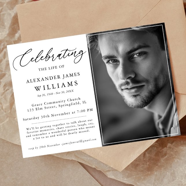 Elegant Funeral Celebration of life Photo Memorial Invitation (Creator Uploaded)