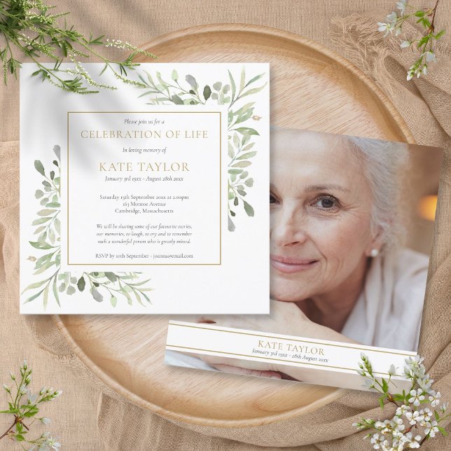 Elegant Funeral Celebration of Life Photo Square Invitation (Elegant Funeral Celebration of Life Photo Square Invitation)