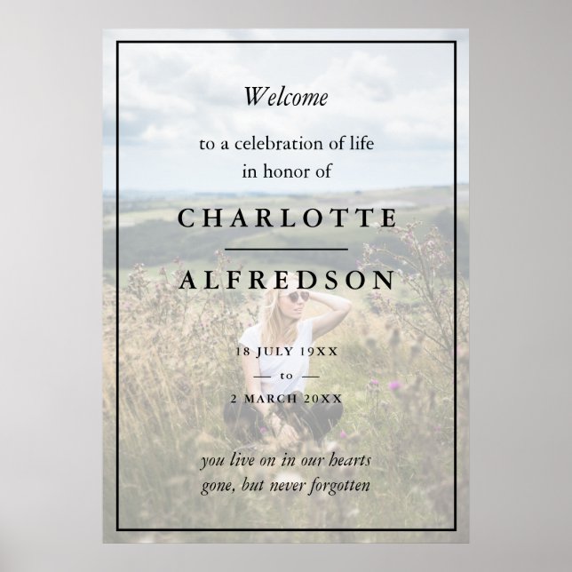 Elegant Funeral | Chic Memorial Service Photo Poster (Front)